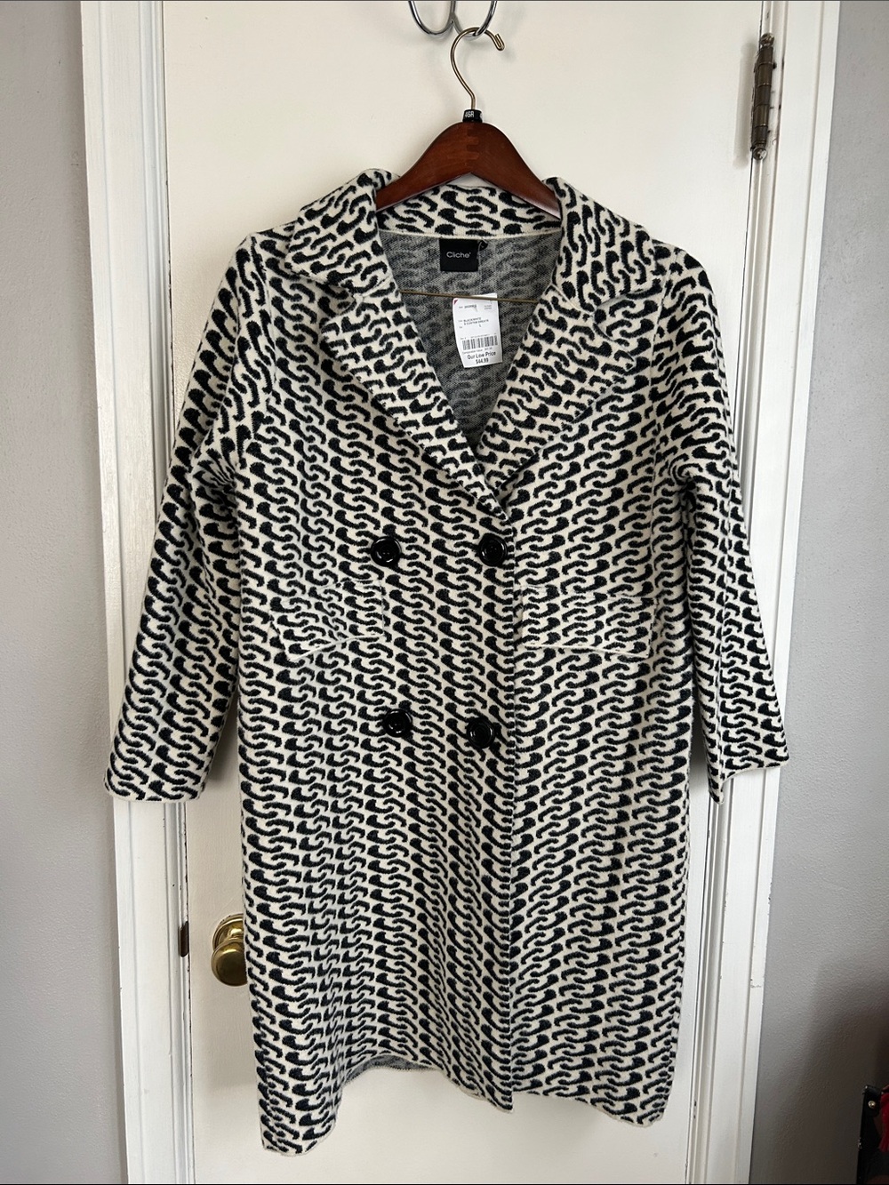 Closet Black & White Double-Breasted Pea Coat